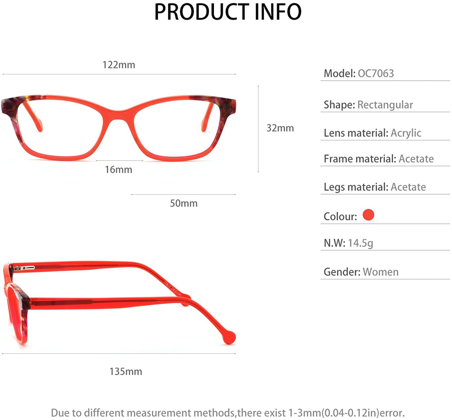 Prescription Eyewear Frame Stylish Glasses for Women