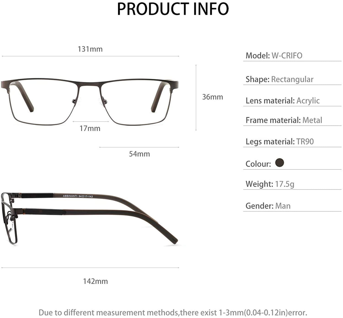 OCCI CHIARI Mens Rectangle Full-Rim Metal Black Prescription Clear Optical Glasses - Occichiari 