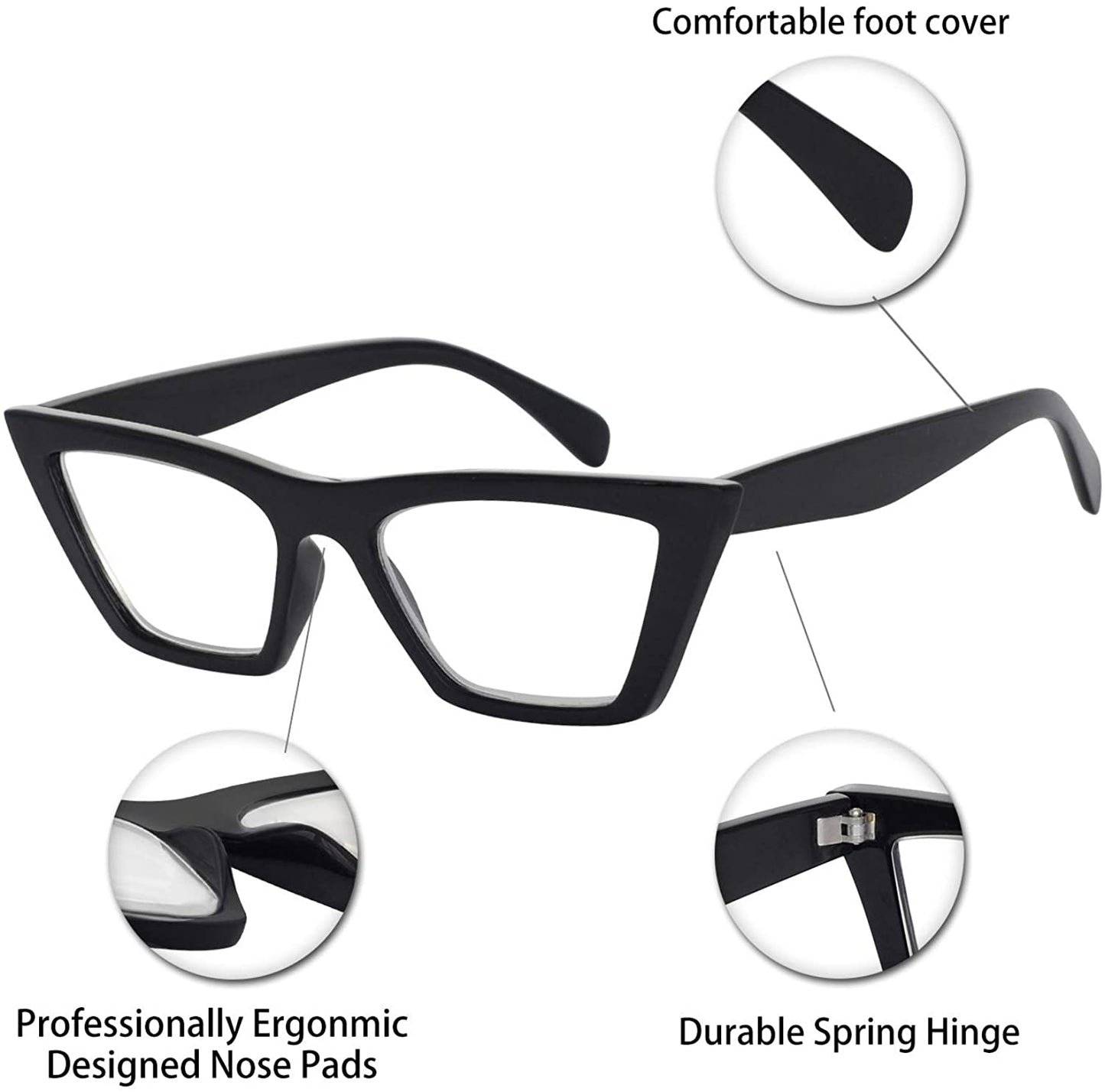 Reading Glasses for Women Cat Eye Fashion Reader Black