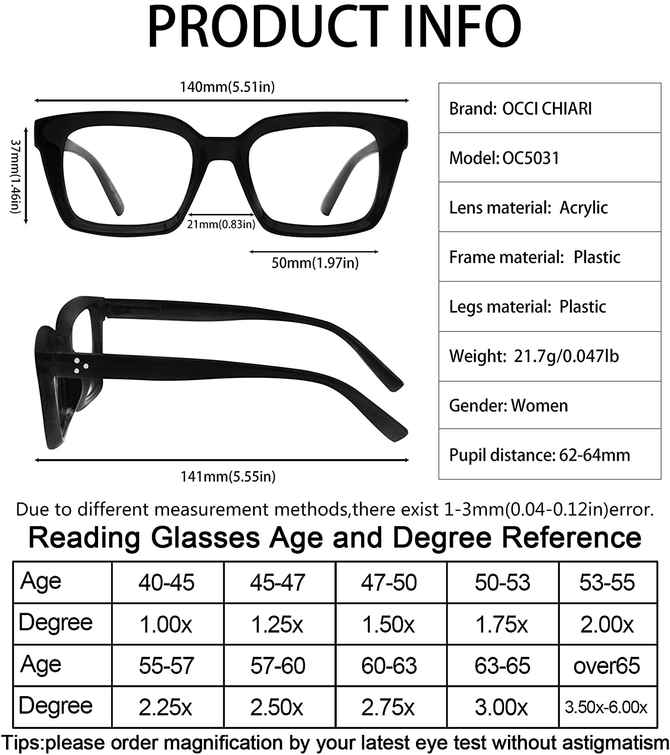 Oversized Reading Glasses for Women Designer Reader 1.0-4.0