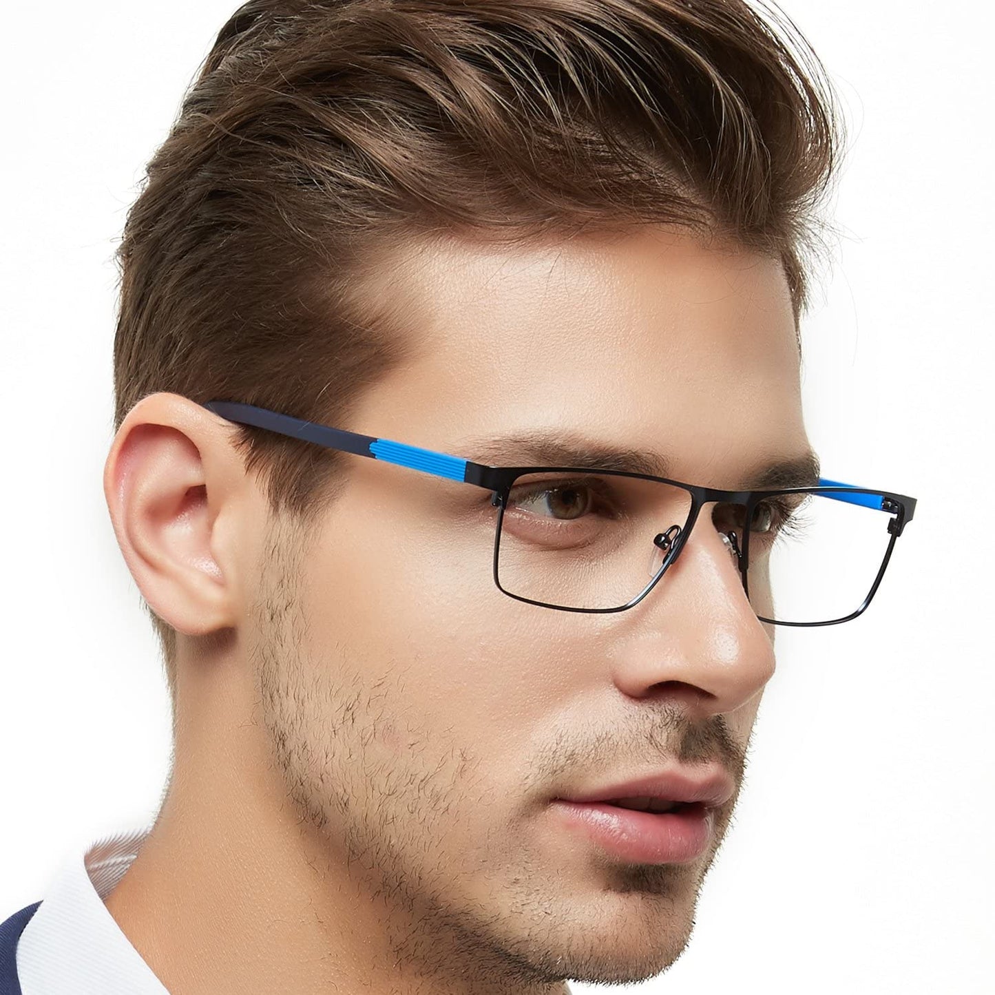 OCCI CHIARI Mens Rectangle Full-Rim Metal Black Prescription Clear Optical Glasses