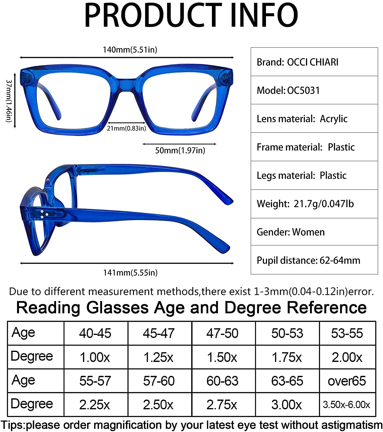 Oversized Reading Glasses for Women Designer Reader 1.0-4.0