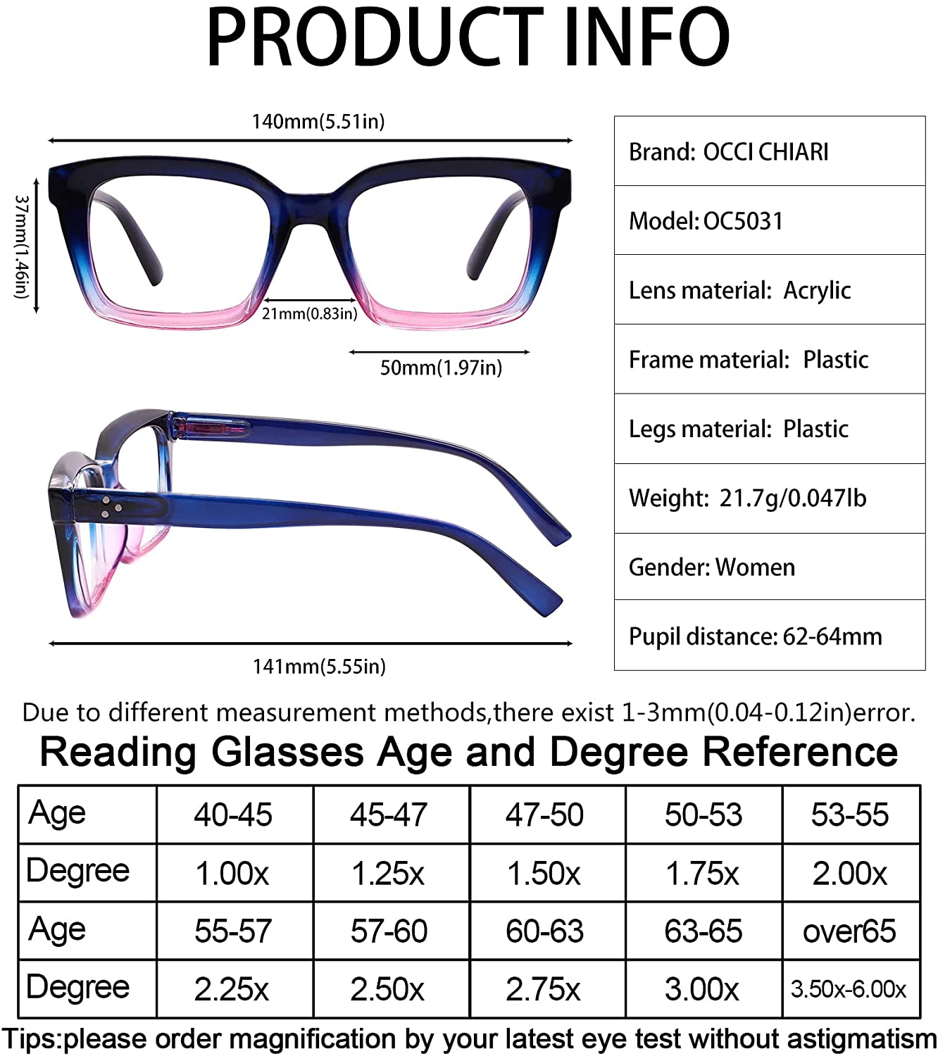 Oversized Reading Glasses for Women Designer Reader 1.0-4.0