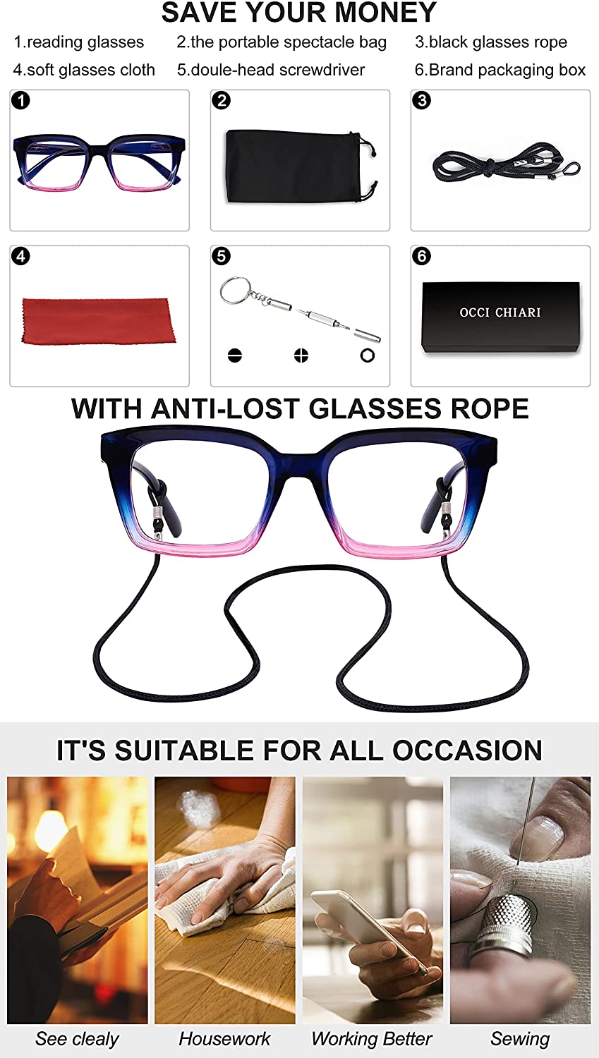 Oversized Reading Glasses for Women Designer Reader 1.0-4.0