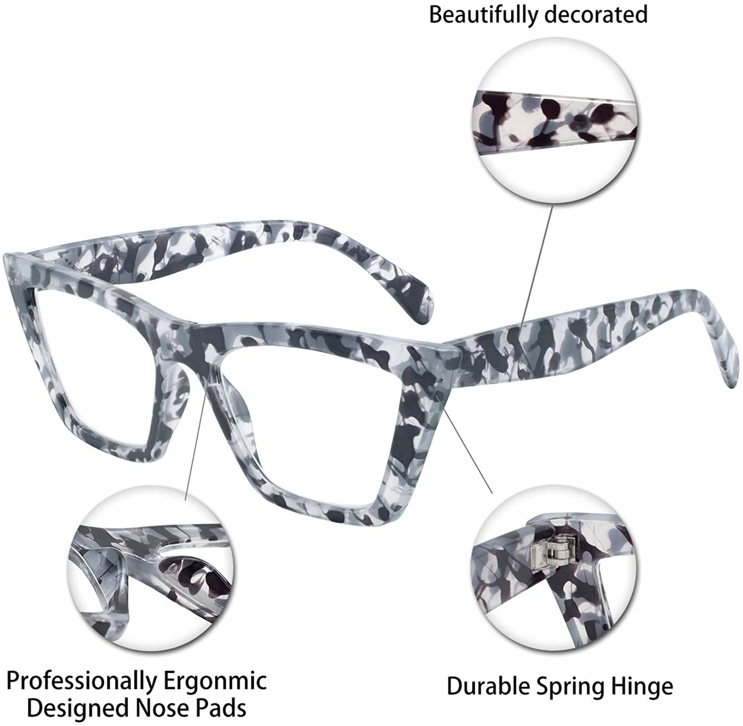 Reading Glasses for Women Cat Eye Fashion Reader Grey