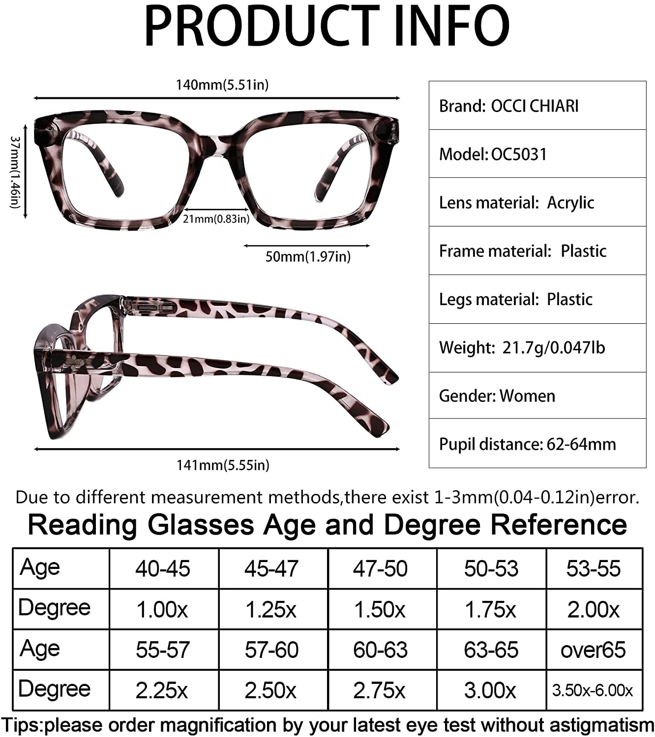 Oversized Reading Glasses for Women Designer Reader 1.0-4.0