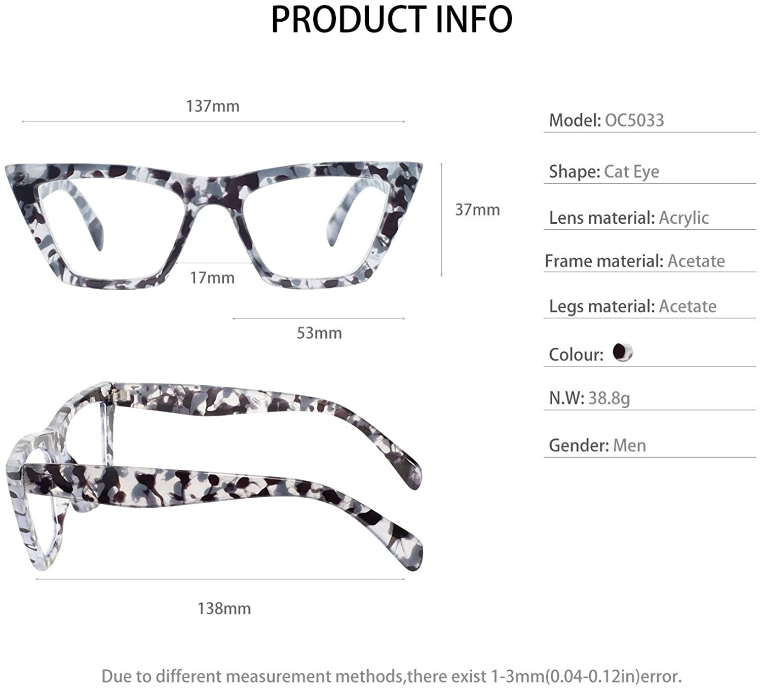 Reading Glasses for Women Cat Eye Fashion Reader Grey