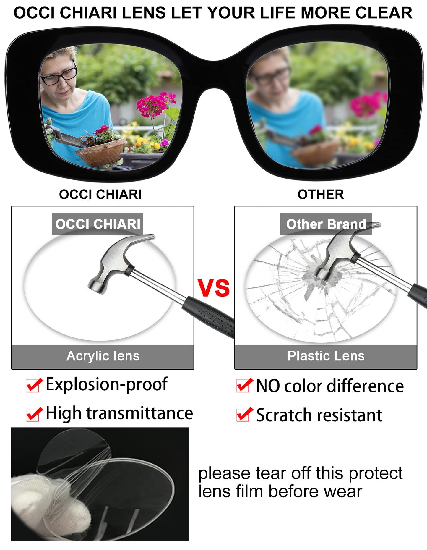 OCCI CHIARI Oversized Reading Glasses For Women Large Reader 1.0 1.5 2.0 2.5 3.0 3.5 4.0 5.0 6.0