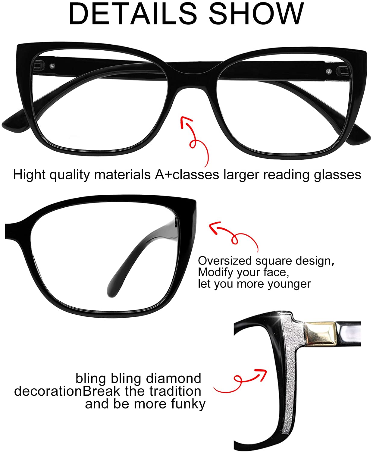 OCCI CHIARI Reading Glasses For Women Oversized Reader 1.0 - 2.75