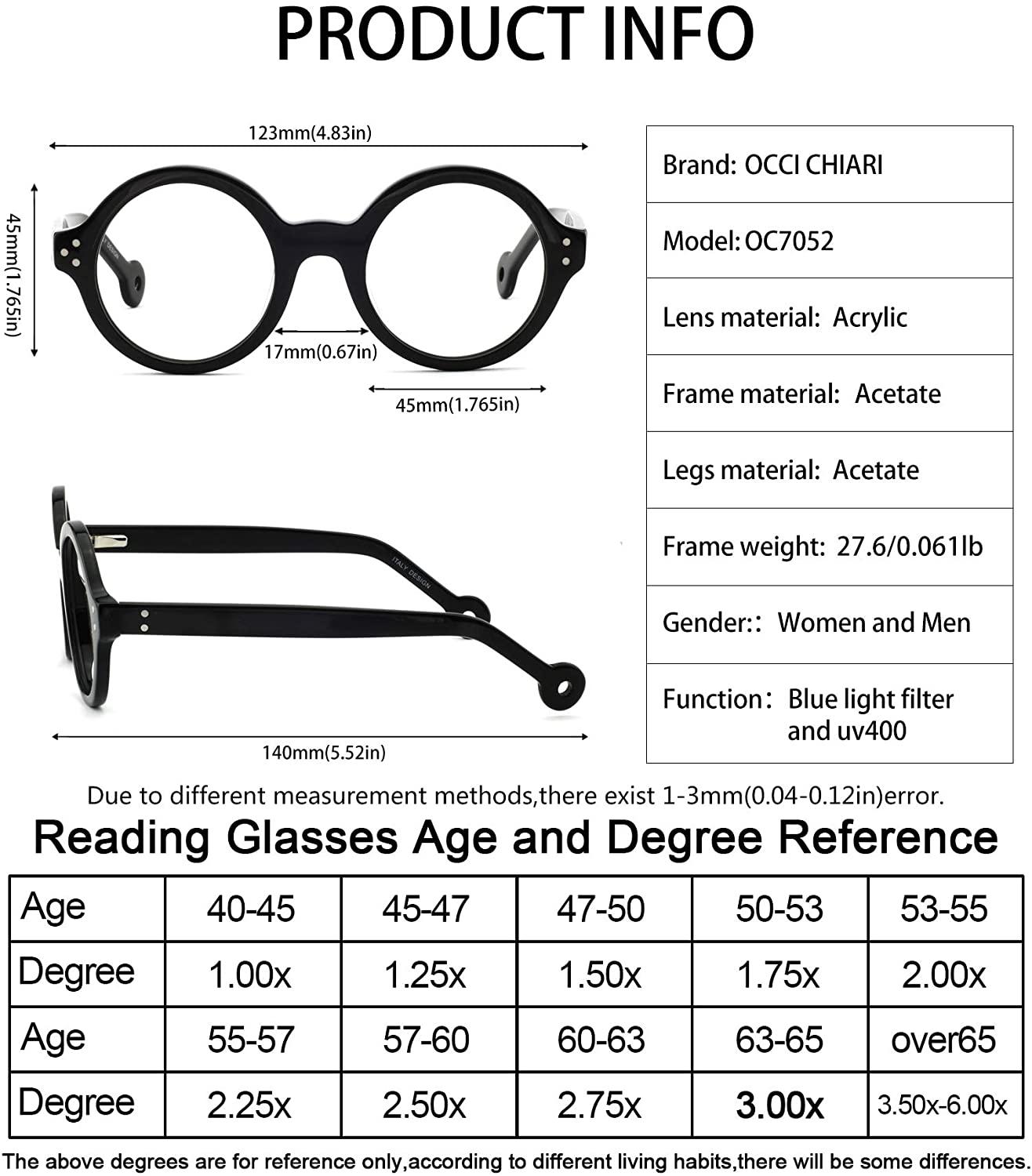 Blue Light Reading Glasses Sturdy Readers for Women nerd Round Frame - Occichiari 