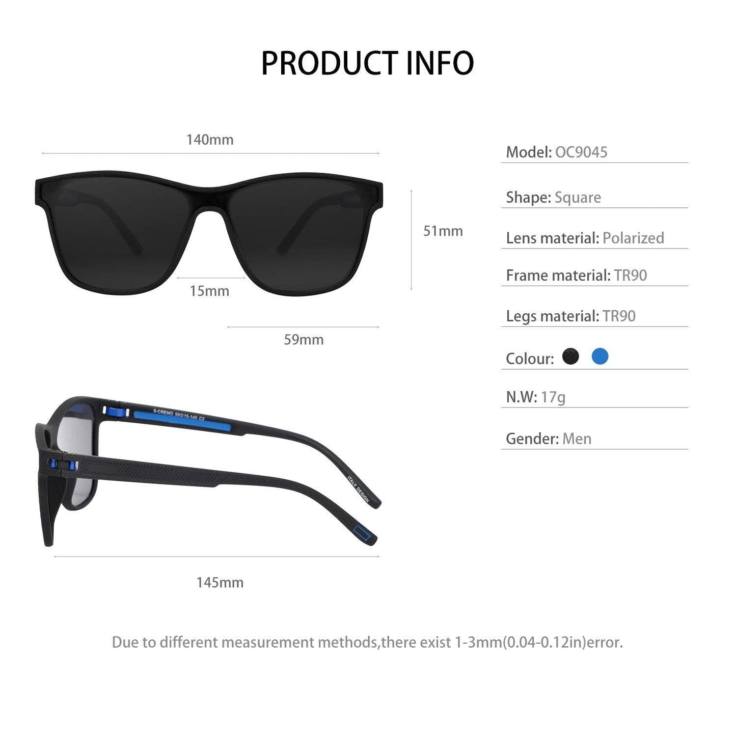 Mens Polarized 100% UV Protection Sport Square Sunglasses for Driving Fishing OCCI CHIARI - Occichiari 