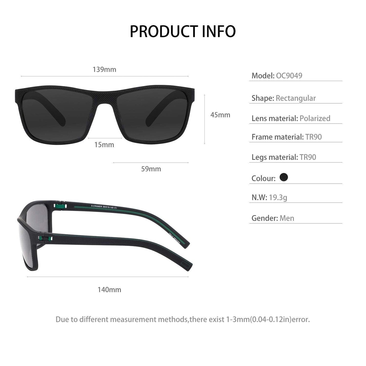 Mens TR90 Polarized UV 400 Protection Sport Rectangle Square Sunglasses for Men OCCI CHIARI - Occichiari 