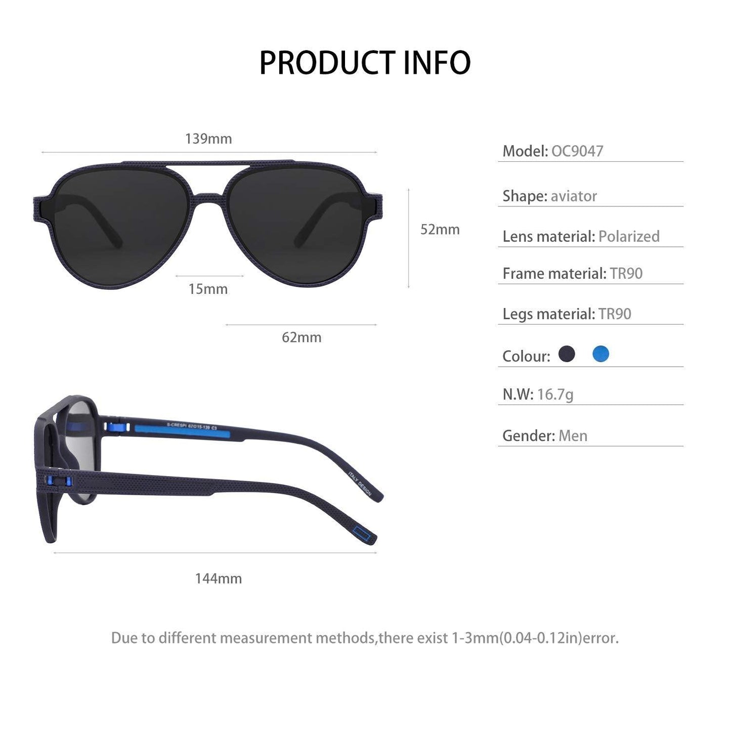 Mens TR90 Polarized UV400 Protection Sport Aviator Sunglasses Fishing Driving OCCI CHIARI - Occichiari 