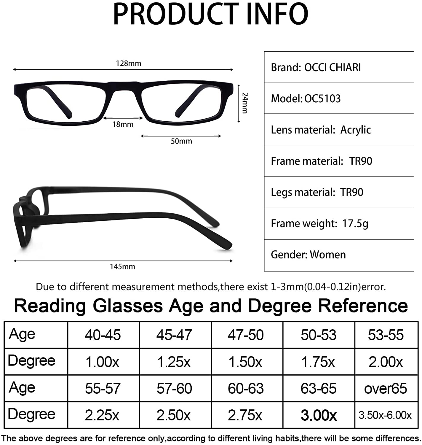 OCCI CHIARI Reading Glasses Women Men's Reader