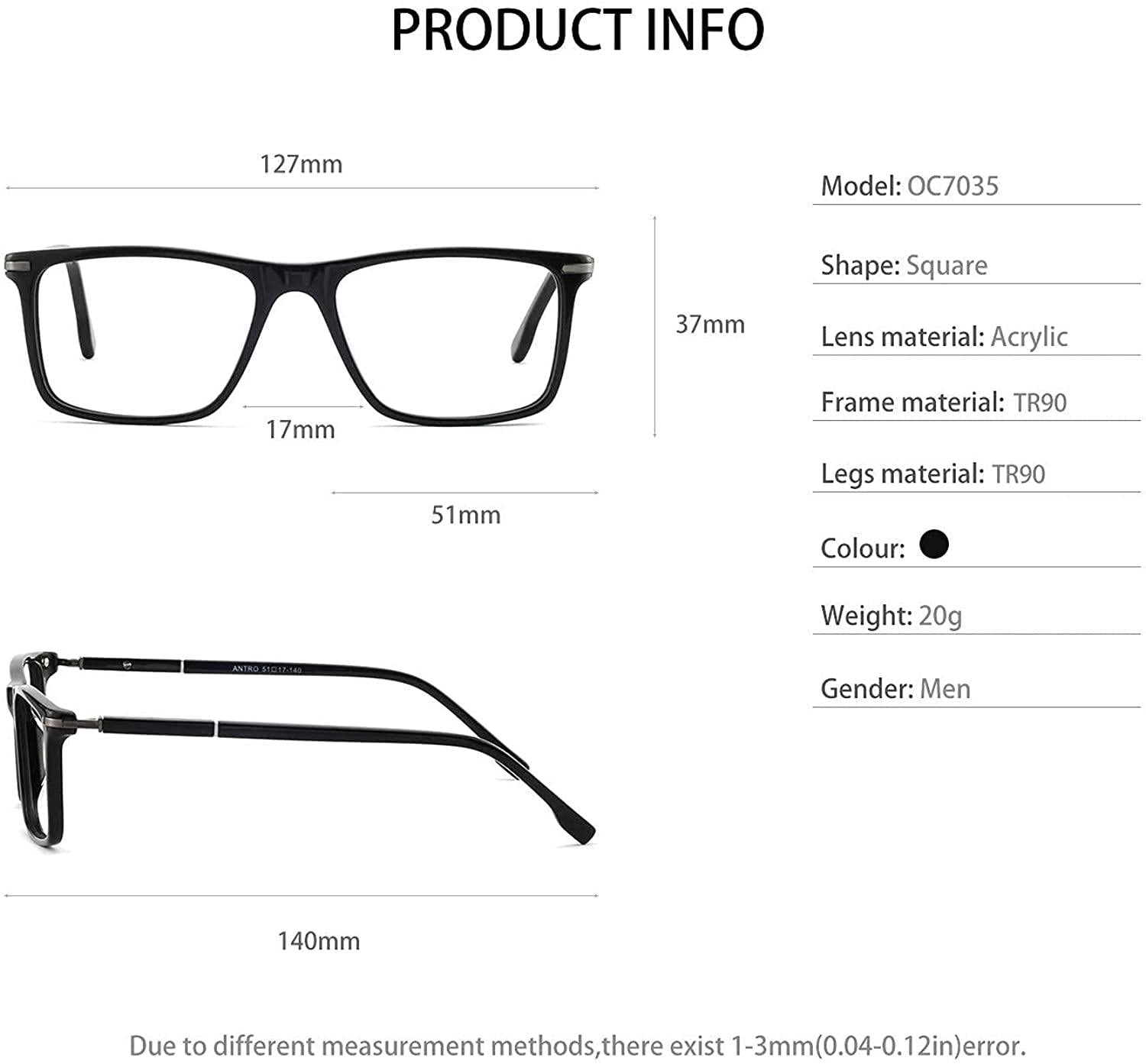 Men's Eyewear Frames Large Rectangular Eyeglasses Fashion Clear Glasses - Occichiari 