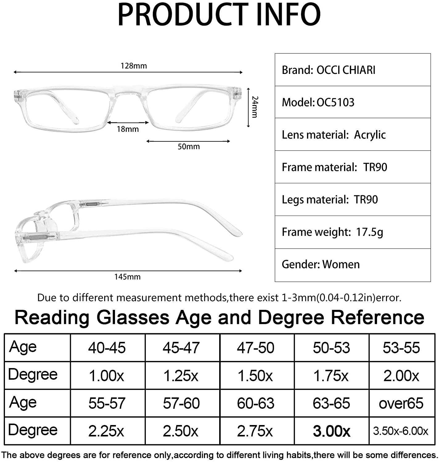 OCCI CHIARI Reading Glasses Women Men's Reader