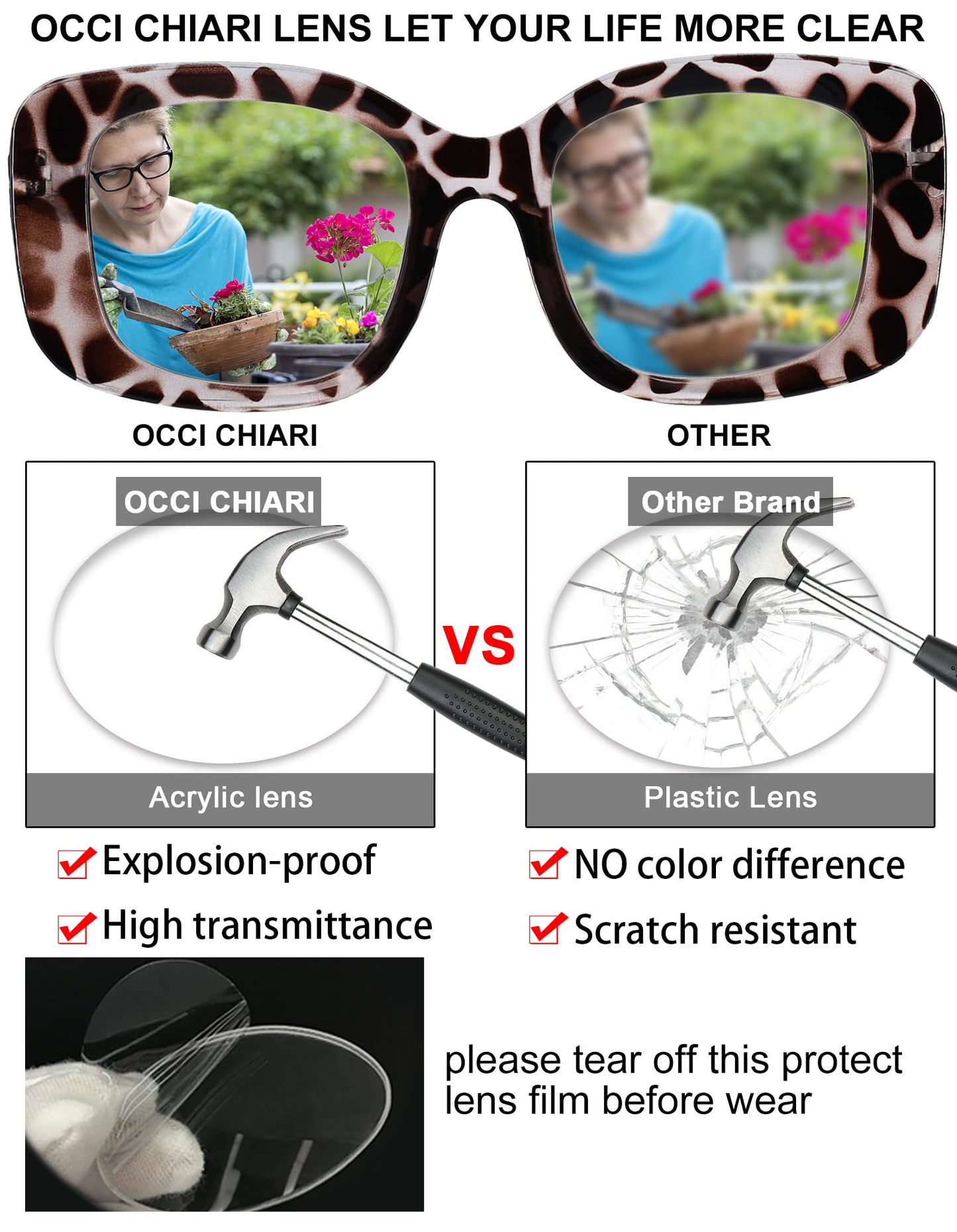 OCCI CHIARI Oversized Reading Glasses For Women Large Reader 1.0 1.5 2.0 2.5 3.0 3.5 4.0 5.0 6.0