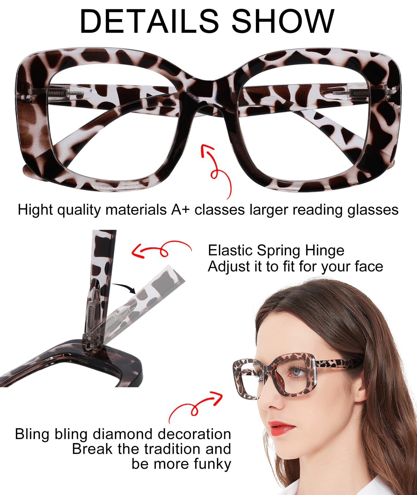 OCCI CHIARI Oversized Reading Glasses For Women Large Reader 1.0 1.5 2.0 2.5 3.0 3.5 4.0 5.0 6.0