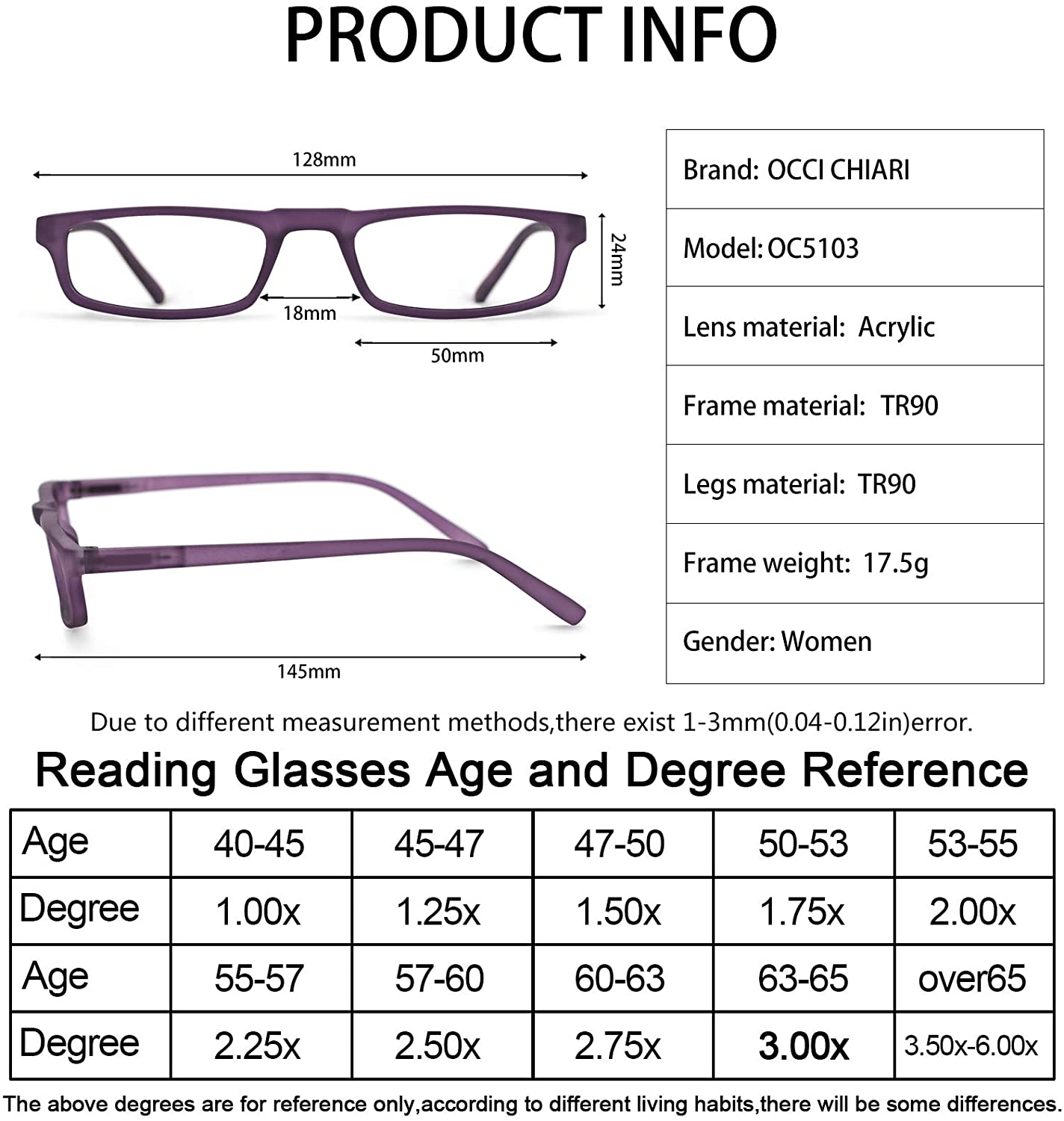 OCCI CHIARI Reading Glasses Women Men's Reader