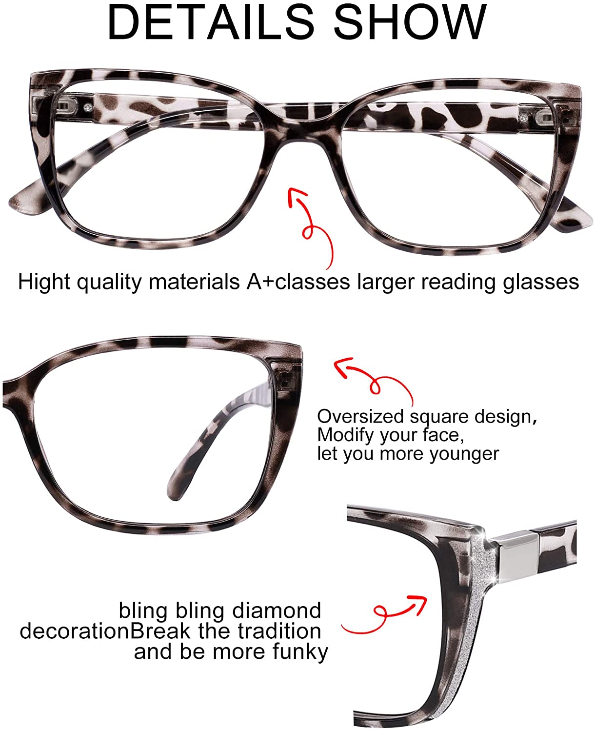 OCCI CHIARI Reading Glasses For Women Oversized Reader 1.0 - 2.75