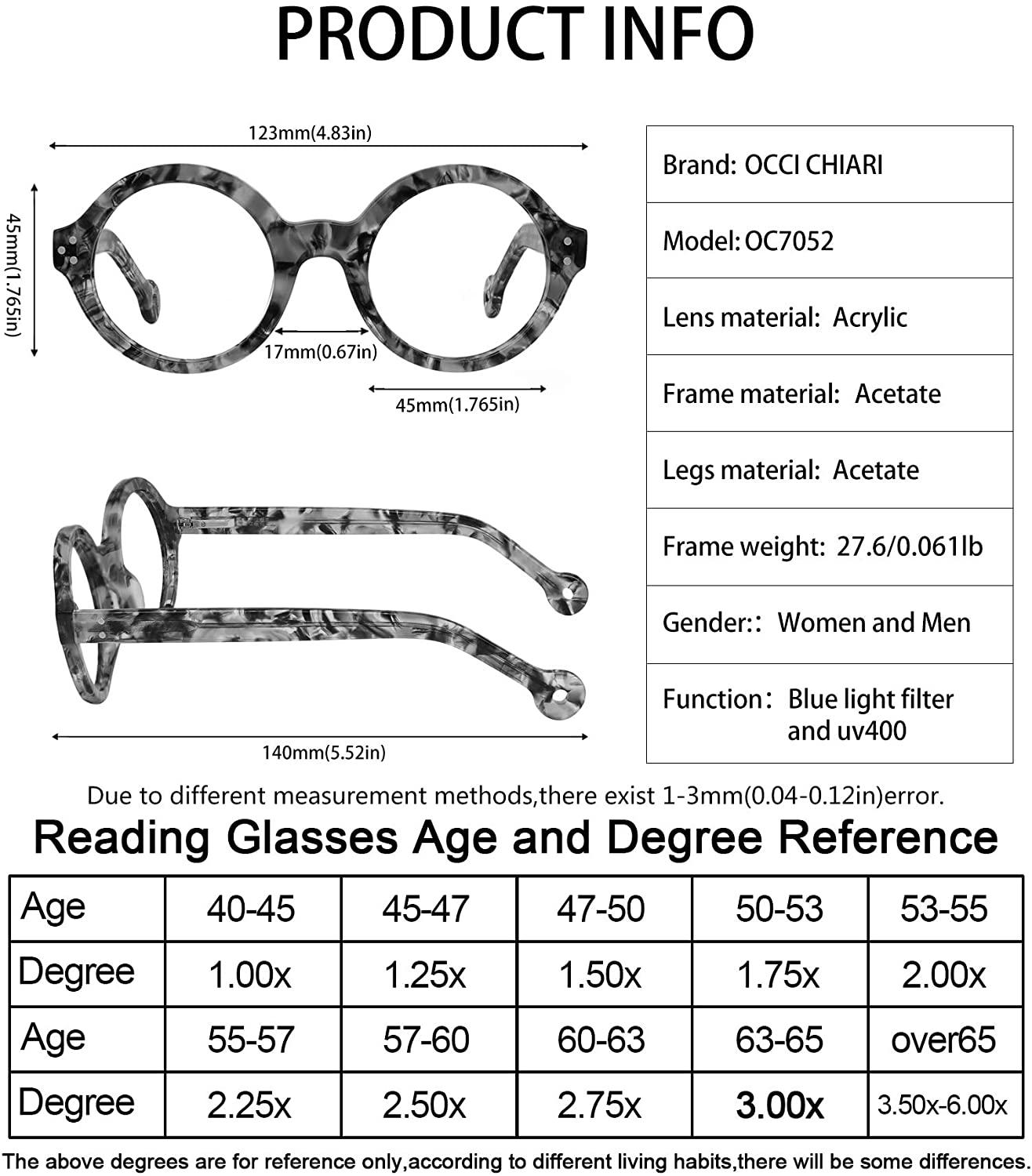 Blue Light Reading Glasses Sturdy Readers for Women nerd Round Frame - Occichiari 