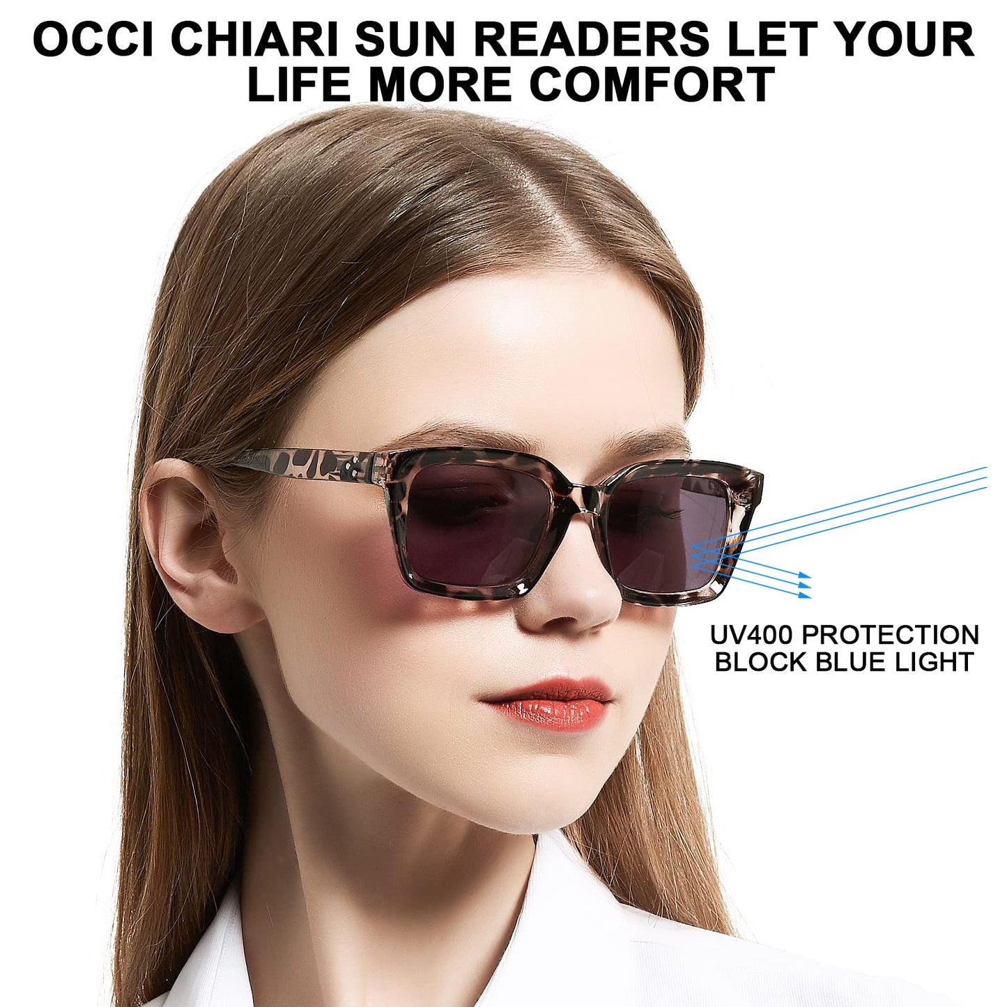 OCCI CHIARI Sun Reading Glasses for Women Large Sun Readers Blue Light Filter