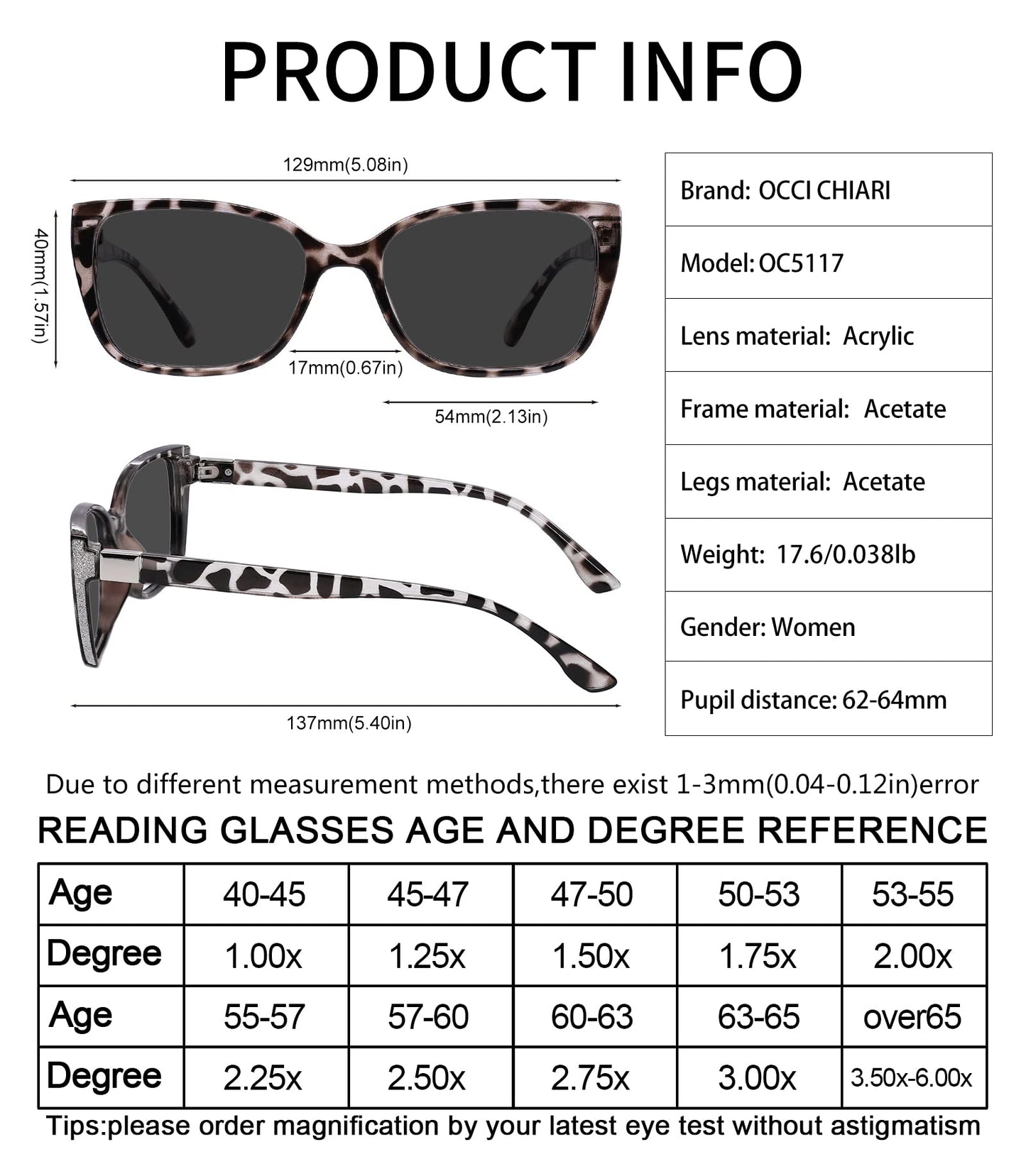OCCI CHIARI Oversized Reader Sunglasses Oversized   Reading Sunglasses For Women(1.0 1.25 1.5 1.75 2.0 2.25 2.5 2.75 3.0 3.5)