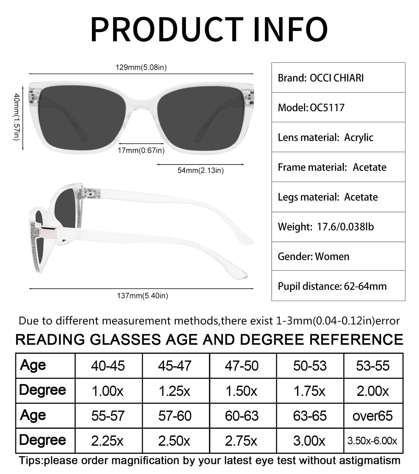 OCCI CHIARI Oversized Reader Sunglasses Oversized   Reading Sunglasses For Women(1.0 1.25 1.5 1.75 2.0 2.25 2.5 2.75 3.0 3.5)