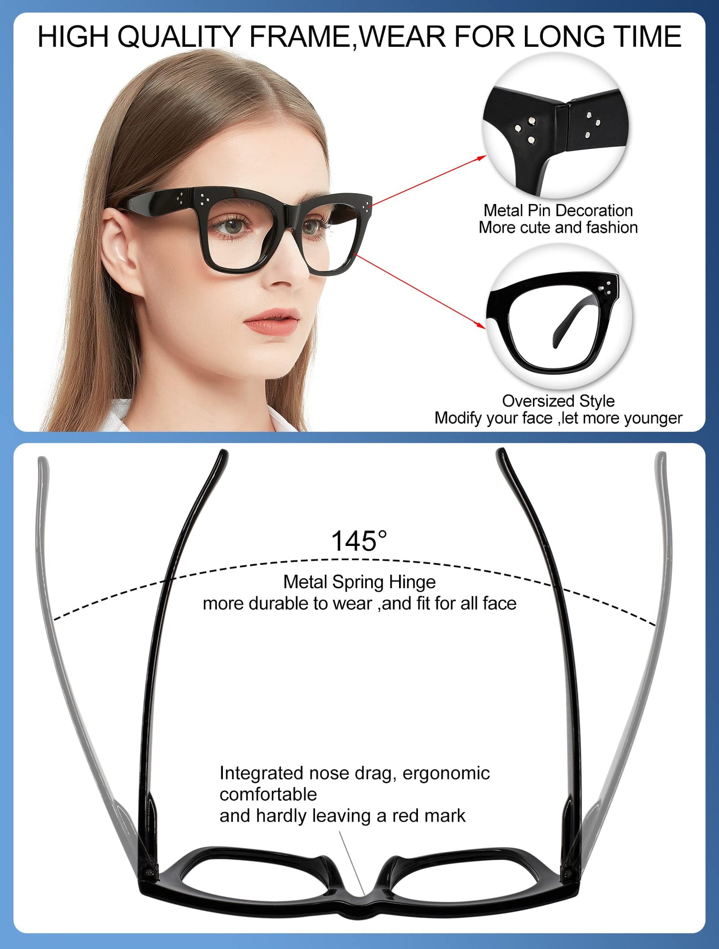 OCCI CHIARI Women's Readers Sturdy Reading Glasses Oversized Reading Glasses For women(1.0 1.25 1.5 1.75 2.0 2.25 2.5 2.75 3.0 3.5)