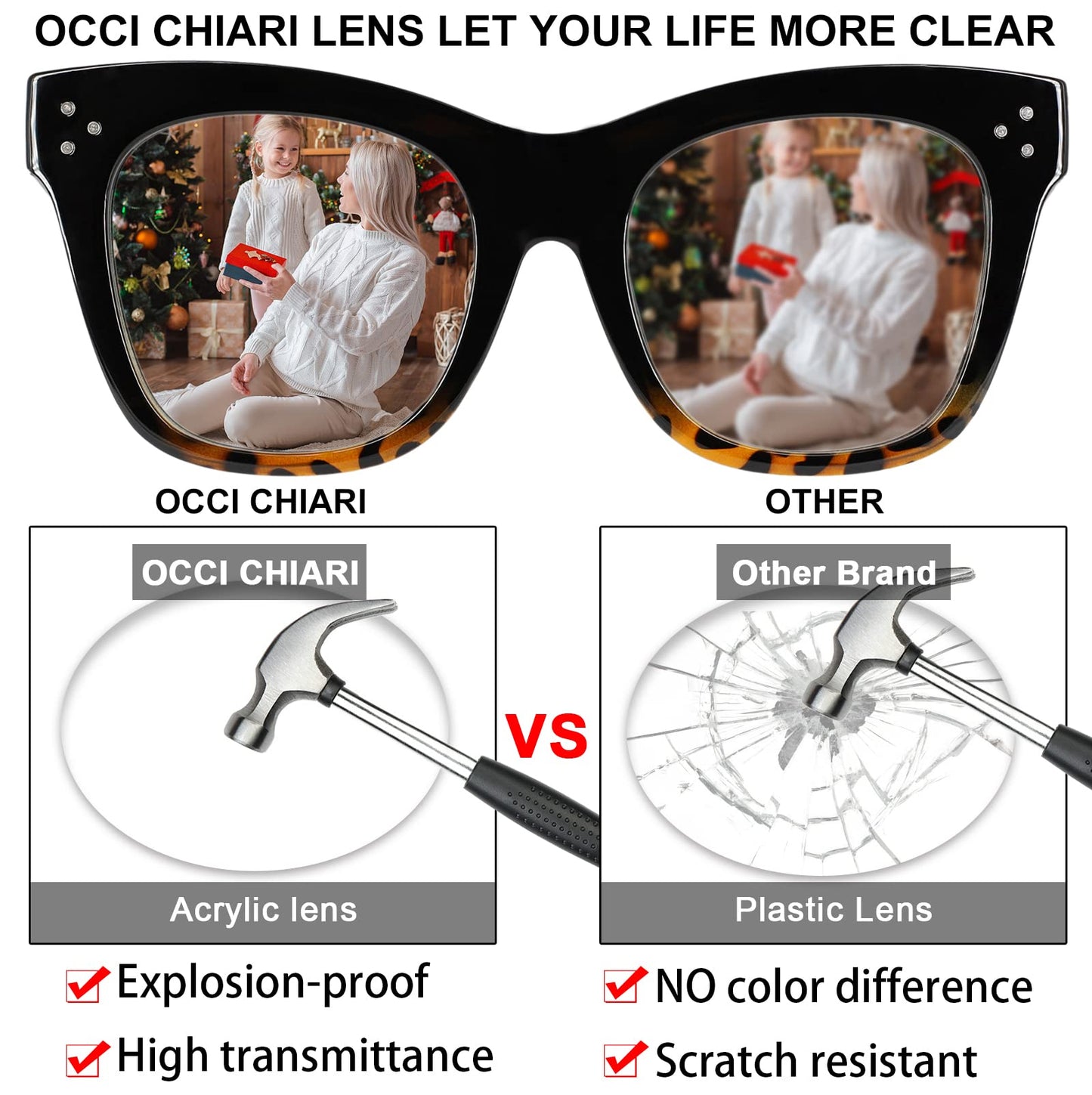 OCCI CHIARI Women's Readers Sturdy Reading Glasses Oversized Reading Glasses For women(1.0 1.25 1.5 1.75 2.0 2.25 2.5 2.75 3.0 3.5)