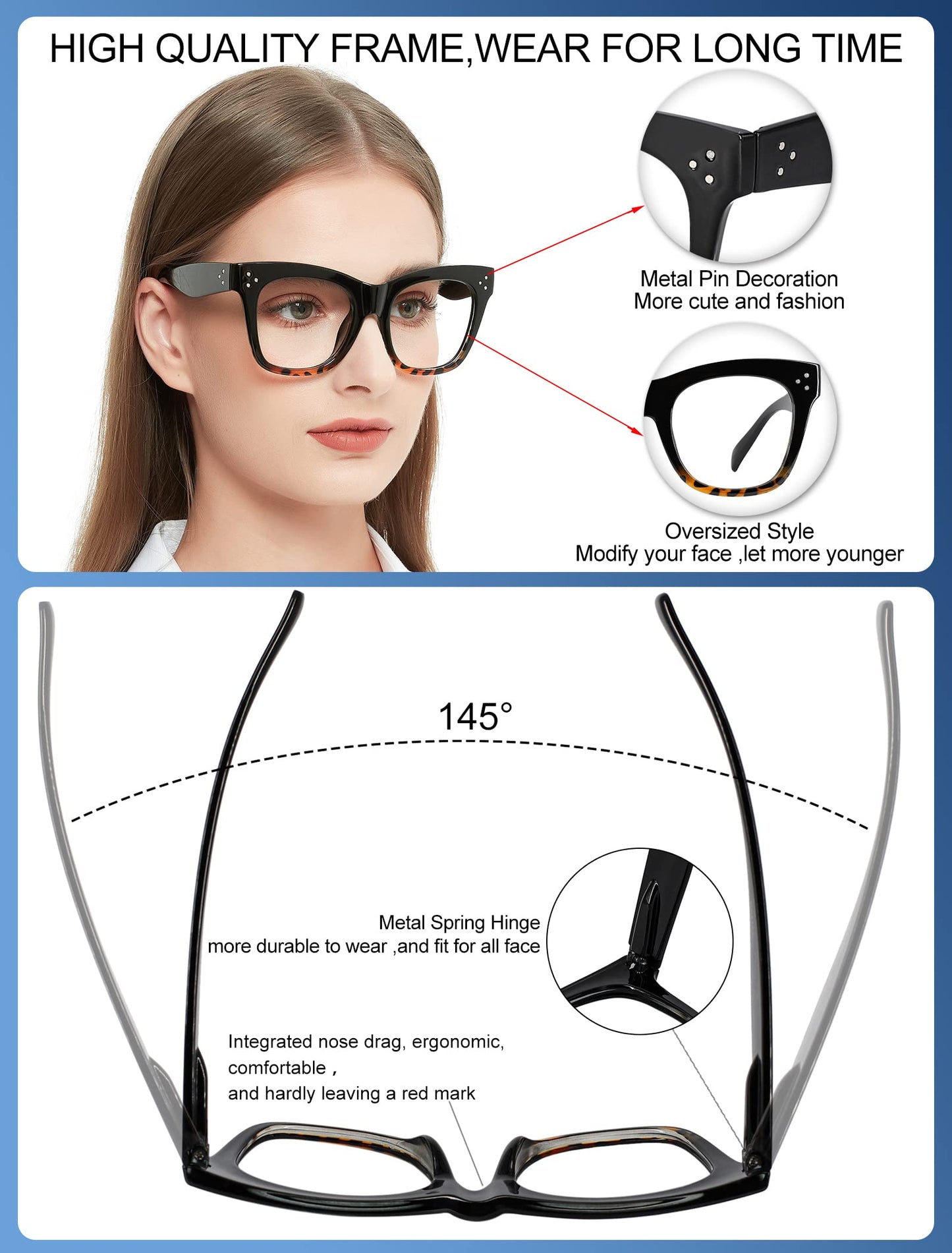 OCCI CHIARI Women's Readers Sturdy Reading Glasses Oversized Reading Glasses For women(1.0 1.25 1.5 1.75 2.0 2.25 2.5 2.75 3.0 3.5)