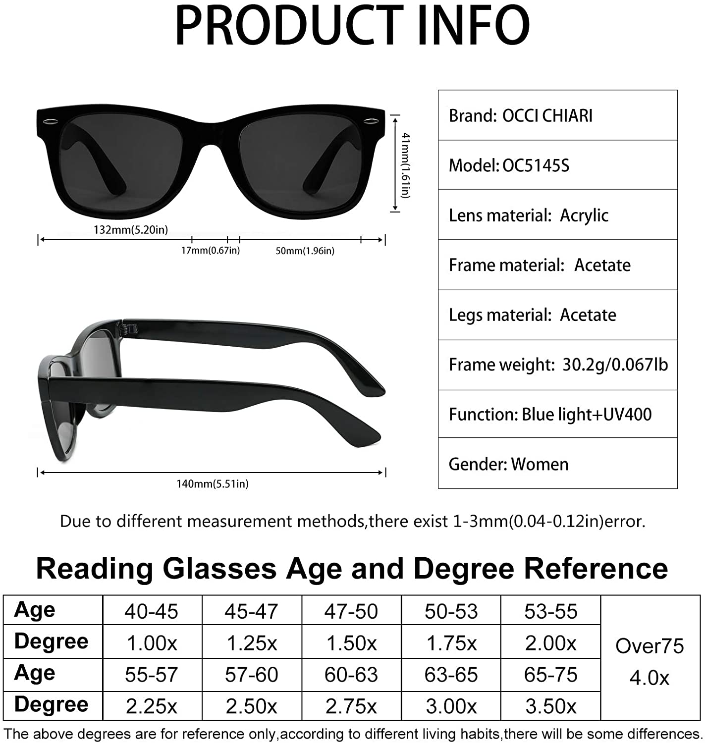 OCCI CHIARI Reading Glasses Women Oversized Reader Reading Sunglasses
