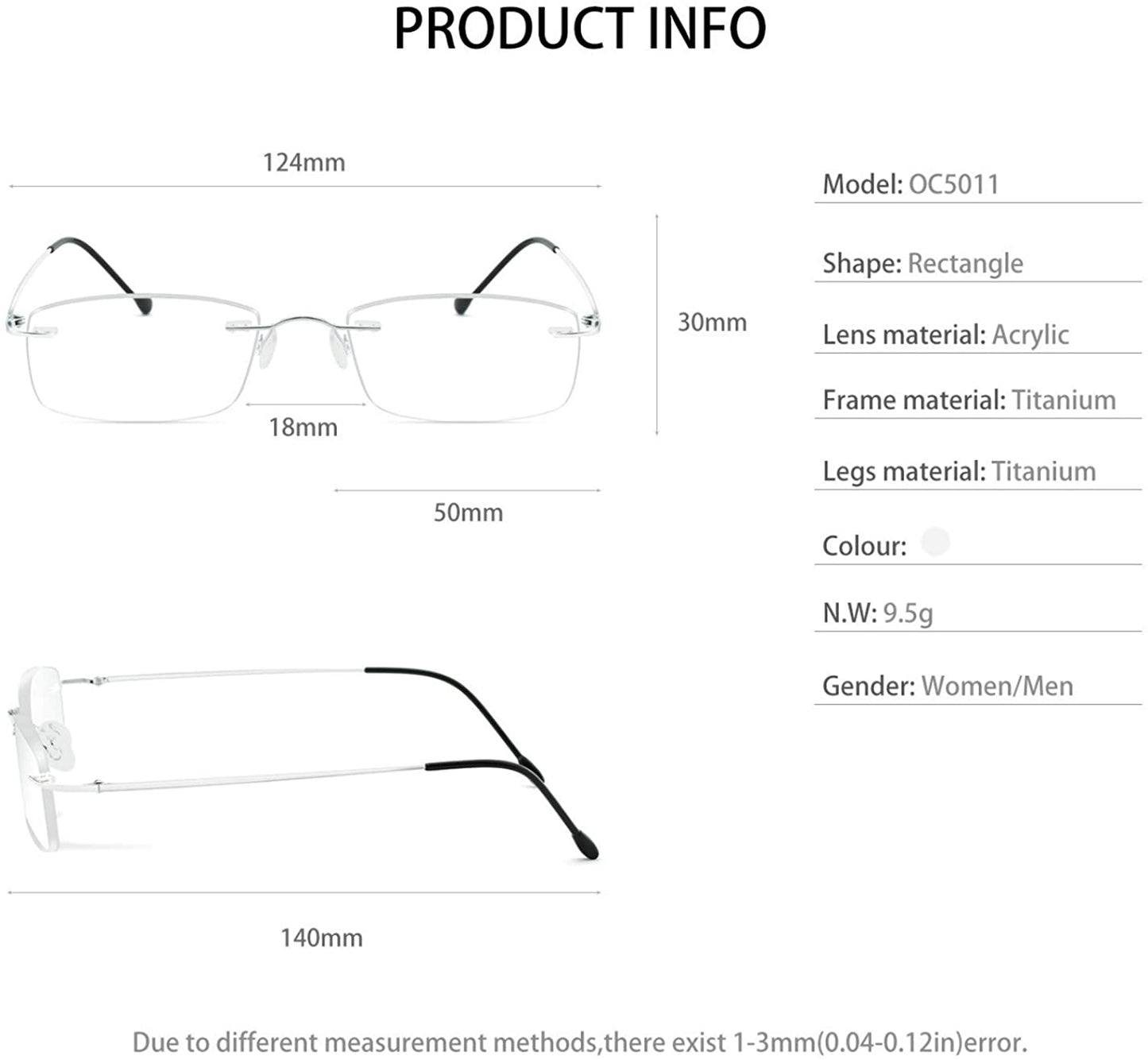 OCCI CHIARI Reading Glasses For Women Men Styish Reader with Titanium Rime Frame Lightweight