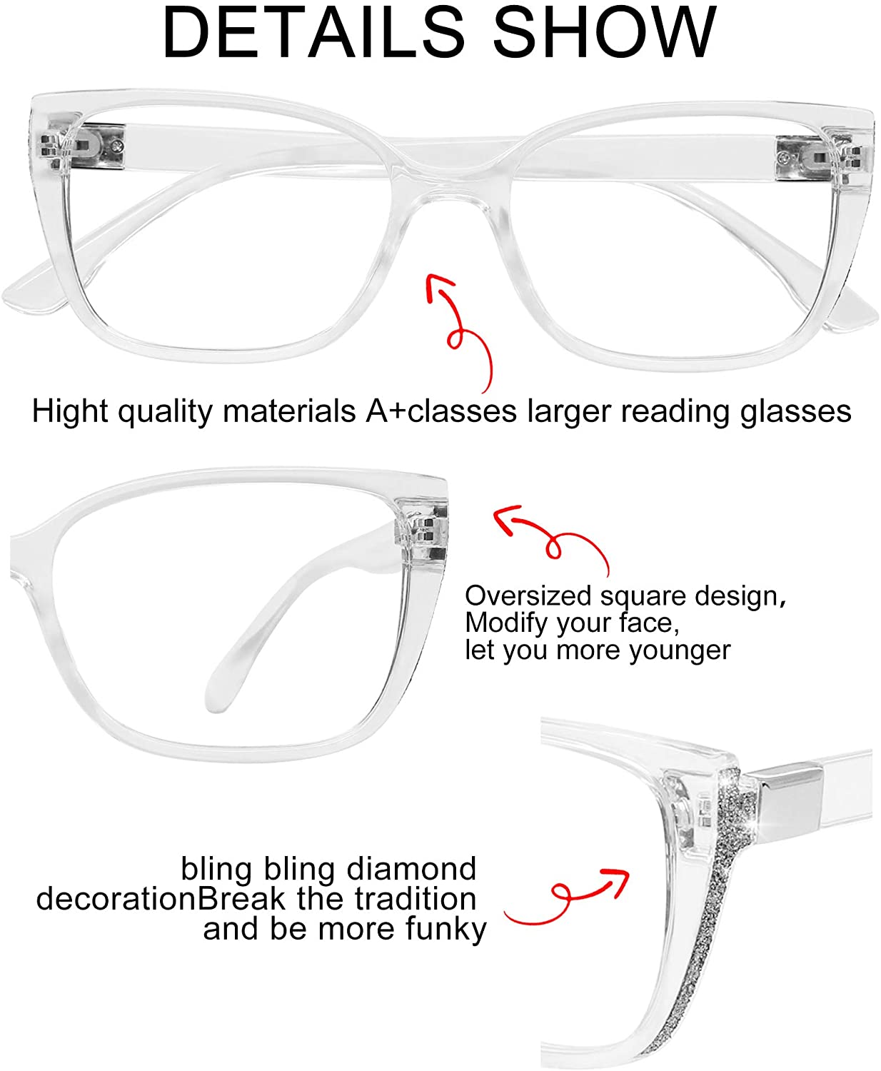 OCCI CHIARI Reading Glasses For Women Oversized Reader 1.0 - 2.75