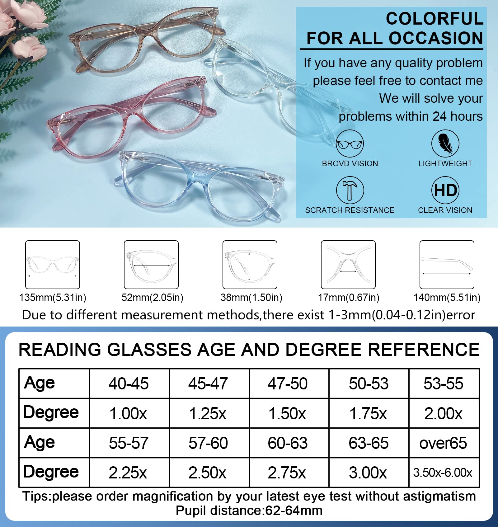 OCCI CHIARI Reading Glasses For Women Lightweight Reader