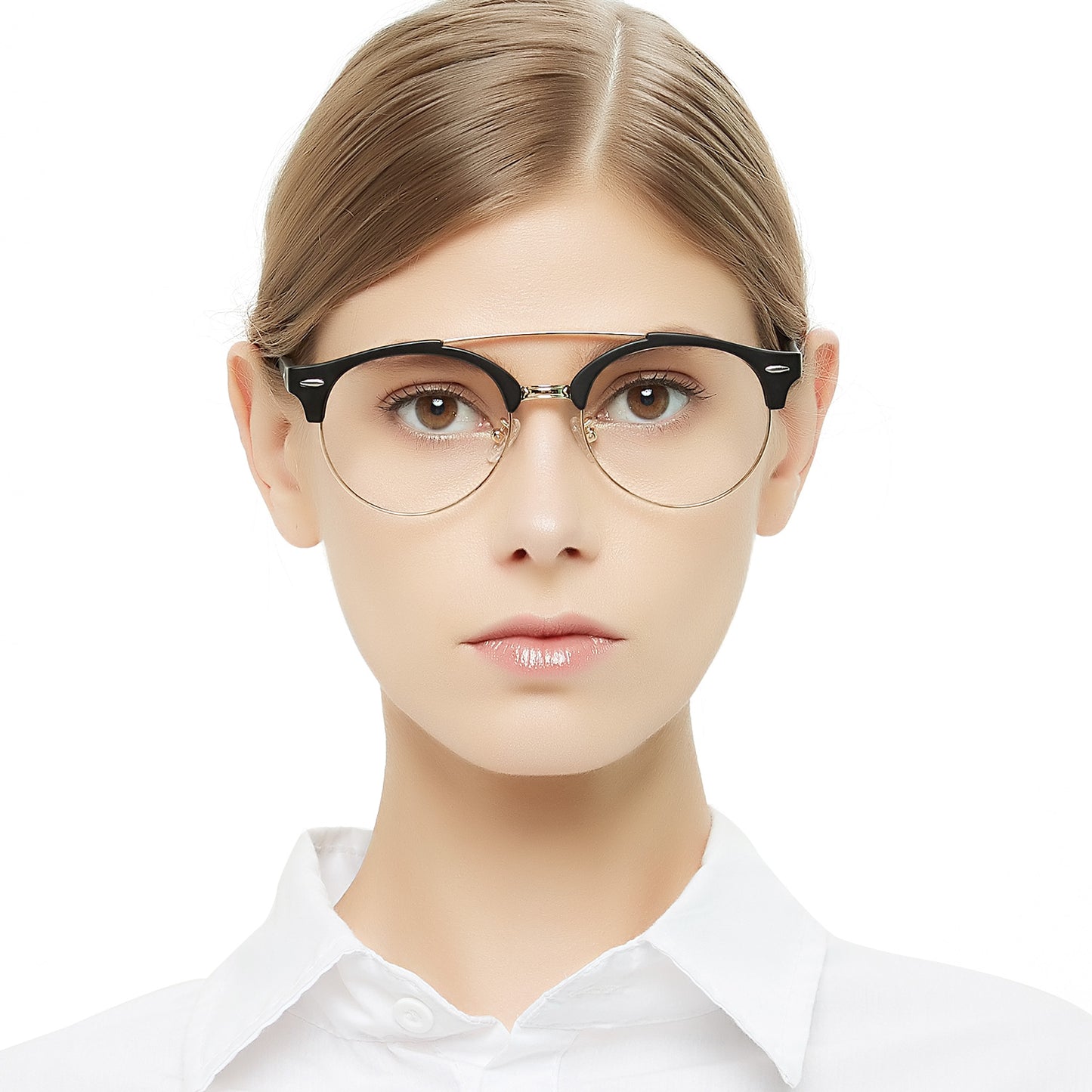 Women Fashion  Aviator Fashion Prescription Eyeglasses Frame Black Gold